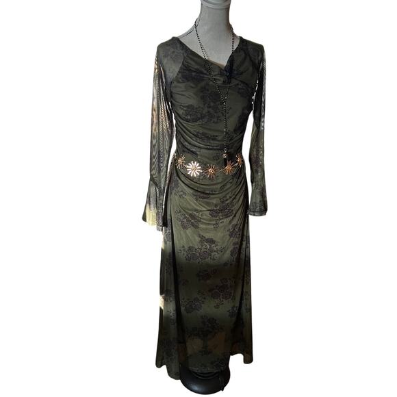 Whimsigoth Olive Floral Mesh Maxi - Picture 6 of 10